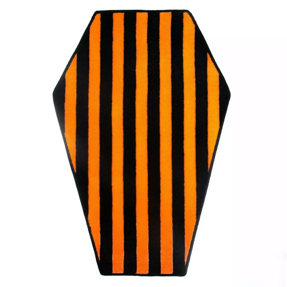 Sourpuss Coffin Striped Area Rug Orange Home Decor Horror Halloween Spooky Goth
